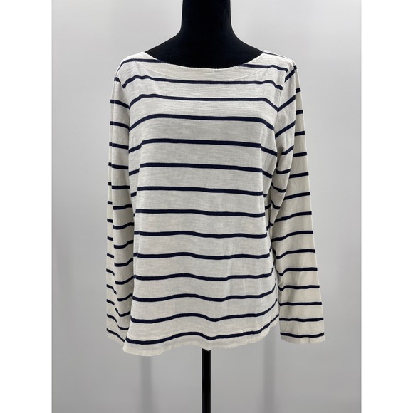 Old Navy Tops - Old Navy L Tall Striped Long Sleeve Boat Neck Cotton Casual Shirt Top Women
